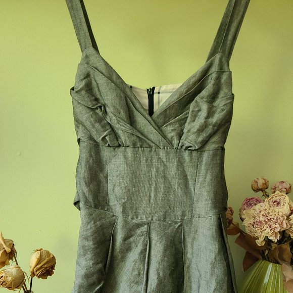 Tulip skirt linen dress with fitted bodice & tie - Picture 1 of 10